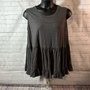 Oddy Charcoal Gray Tiered Ruffle Baby Doll Sleeveless Shirt 2XL